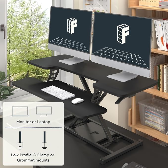 FLEXISPOT Standing Desk Converter 42-inch Spacious Sit to Stand up Dual Monitor - Image 5