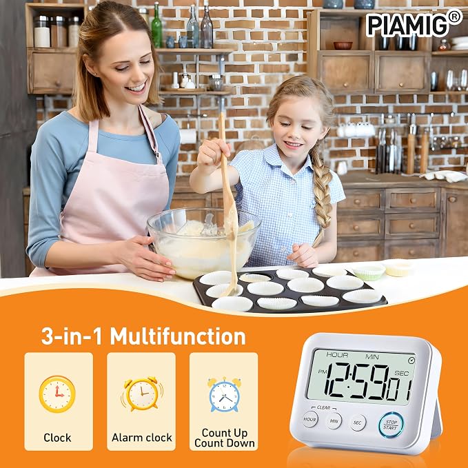 PIAMIG Digital Kitchen Timer Alarm Clock - Image 2