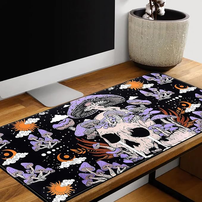 Black Mouse Pad Mushroom Desk Pad Skull Skeleton Purple Pc Laptop Office - Image 5