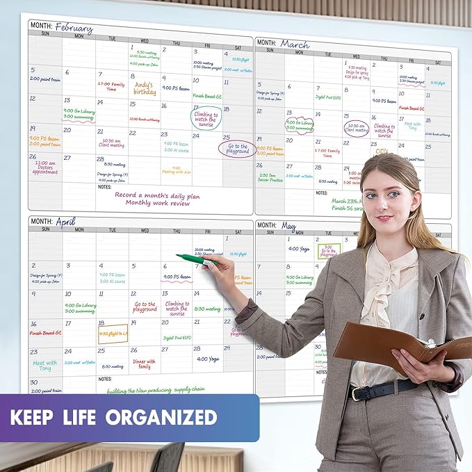 Dry Erase Four Month Laminated Jumbo Wall Calendar, Huge Quarterly Laminated - Image 7