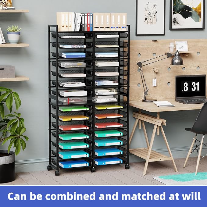 Simple Trending Rolling File Storage Cart, 15-Tier Metal Desk File Organizer - Image 6