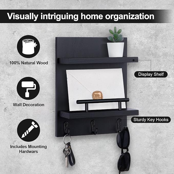 Lucundm Key Holder Wall Mount, Mail Shelf Decor - Image 3