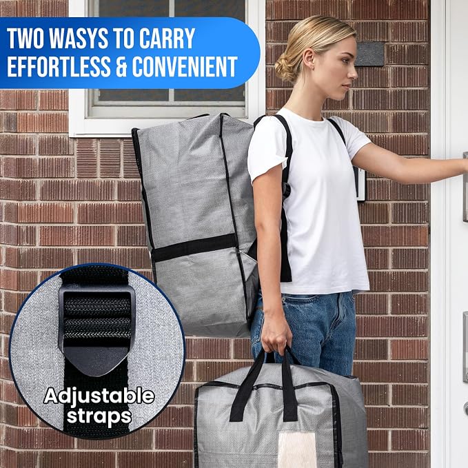 TAILI 4 Pack Gray Moving Bags w/Adjustable Backpack Straps, Moving Supplies - Image 3