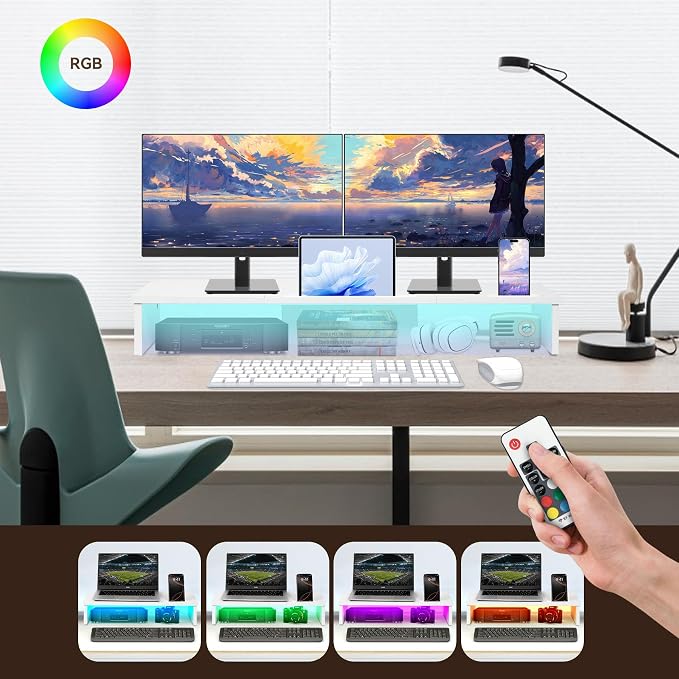 Qupui TV Riser Stand with LED Lights, 42.5in Super Large Monitor Stand with - Image 3