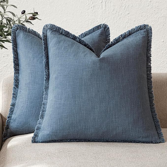 Foindtower Set of 2 Decorative Linen Fringe Throw Pillow Covers Cozy Boho by Foindtower