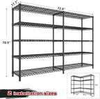 REIBII 72.8" W Storage Shelves Load 1600LBS, 5 Tier Metal Shelving Unit Wire - Image 3