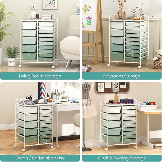 LDAILY 15 Drawer Rolling Storage Cart, Rolling Cart - Image 9