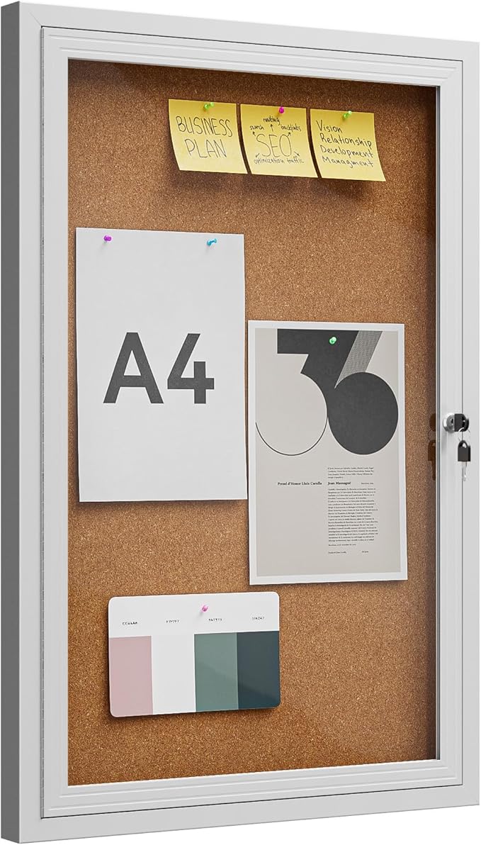 36"x24" Lockable Enclosed Bulletin Board, Outdoor Cork Weather-Resistant by Unknown