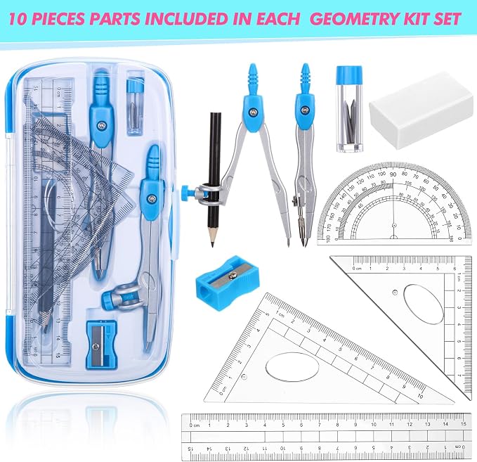 Zonon 24 Sets Math Geometry Kit Student 10 Pcs Shatterproof Storage Box - Image 3