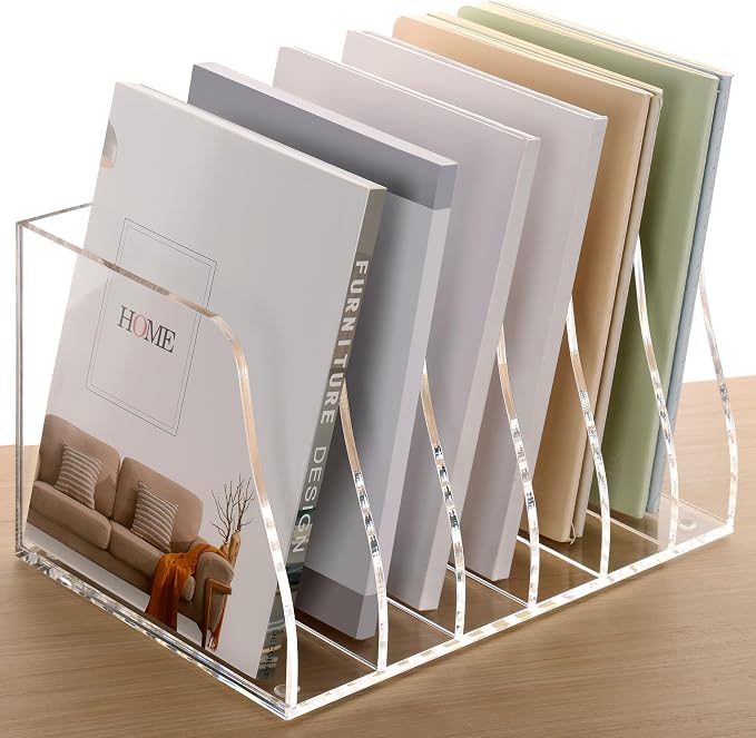 SANRUI Acrylic Desk File Organizer, 6 Vertical Compartments Clear Magazine File - Image 8
