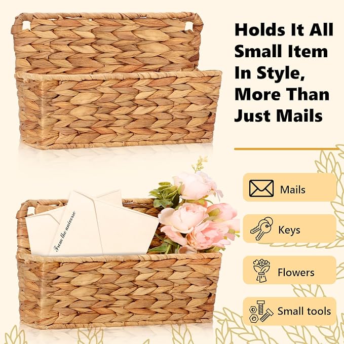 2 Pcs Woven Mail Holder Wall Mount Basket Rattan Wall Letter Holder Wicker - Image 6