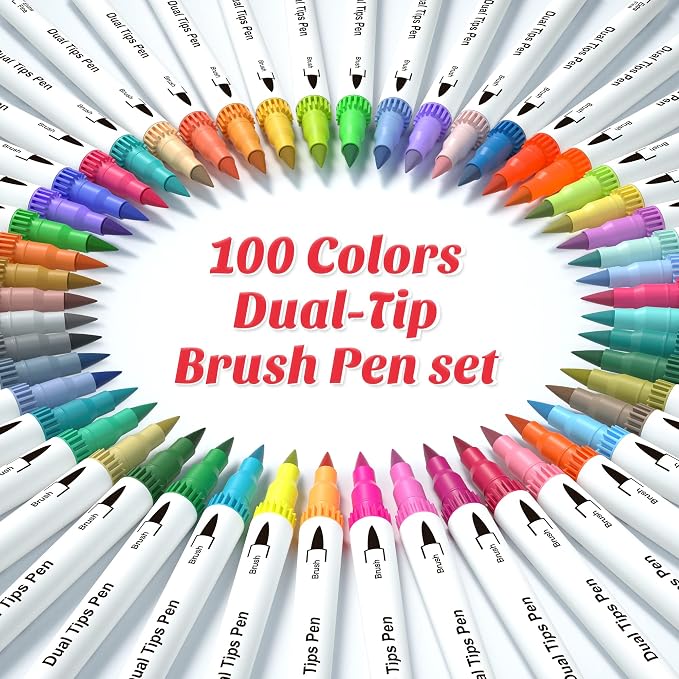 feela 100 Colors Dual Tip Brush Pens - Image 2
