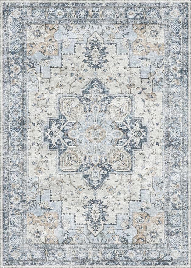 GENIMO 9x12 Area Rugs for Living Room, Machine Washable Non Slip Vintage Rugs - Image 8