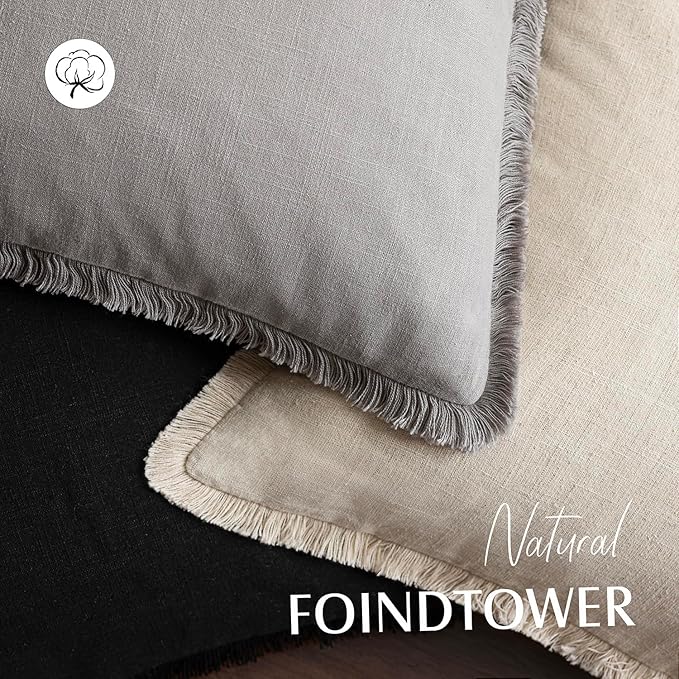 Foindtower Set of 2 Decorative Linen Fringe Throw Pillow Covers Cozy Boho - Image 4