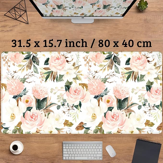 Desk Mat Pink Floral Desk Pad Cute Flowers Mouse Pad Gaming XL Large Mousepad - Image 3
