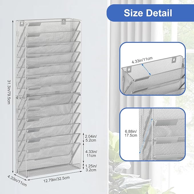 EasyPAG Wall File Holder 14 Tier Mesh Hanging Folder Organizer - Image 3