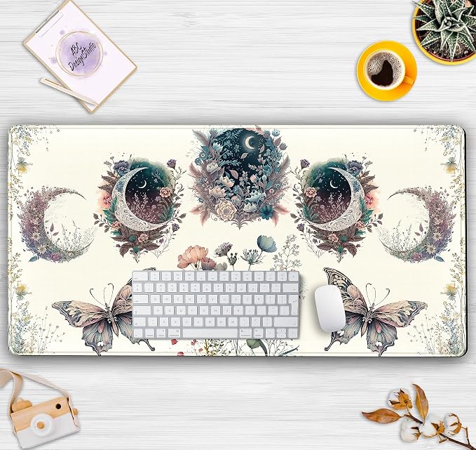 Beige Flowers Desk Mat Mousepad Cute Boho Plants Large Extended Gaming Mouse - Image 7