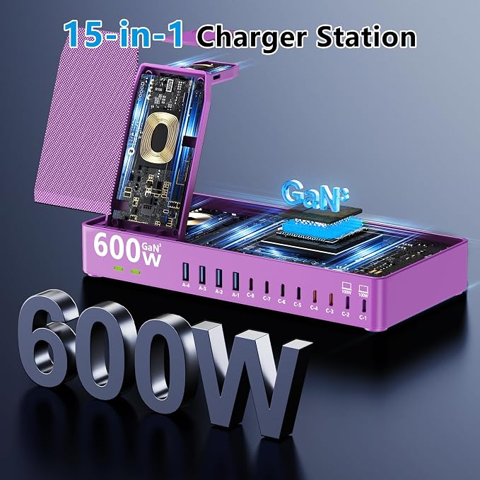 600w Charging Station for Multiple Devices, 15 in 1 Wireless Charger - Image 4
