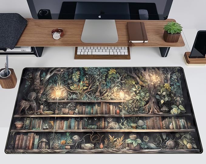 Forest Library Book Mouse Pad Desk Mat, Mystical Green Tree House XXL Extended - Image 5