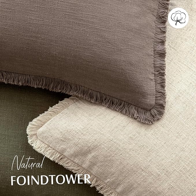 Foindtower Set of 2 Decorative Linen Fringe Lumbar Throw Pillow Covers Boho - Image 4