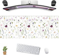 White Floral Desk Mat Cute Flowers Desk Pad Aesthetic Sage Mouse Pad XL Large by DCJJM