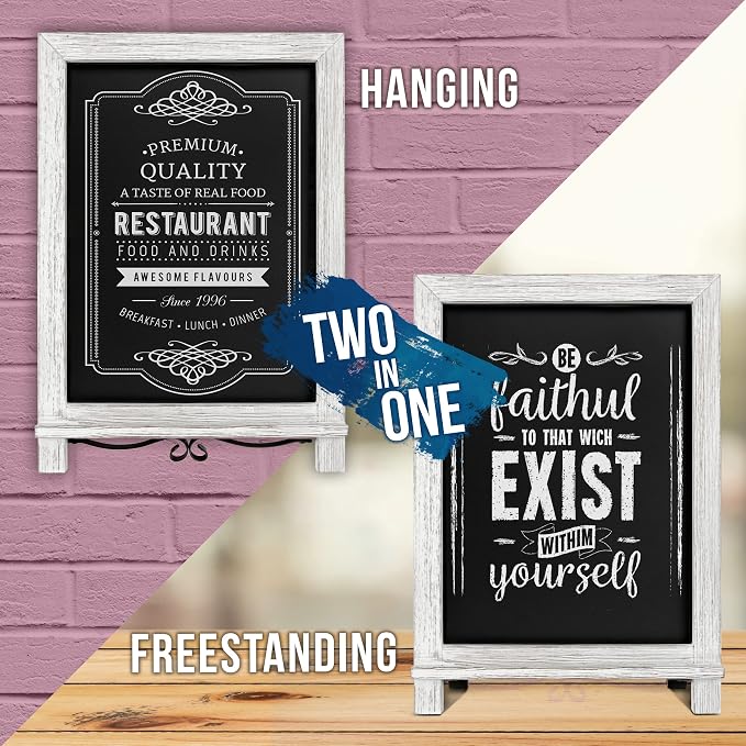Rustic Whitewash Tabletop Chalkboard Sign/Hanging Magnetic Wall - Image 4