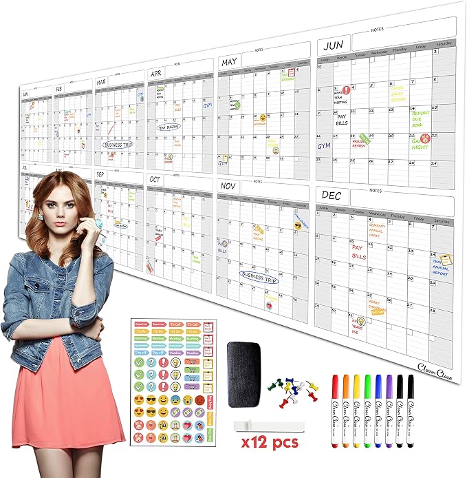 CLEVER CLEAN Large Dry Erase Wall Calendar by CleverClean