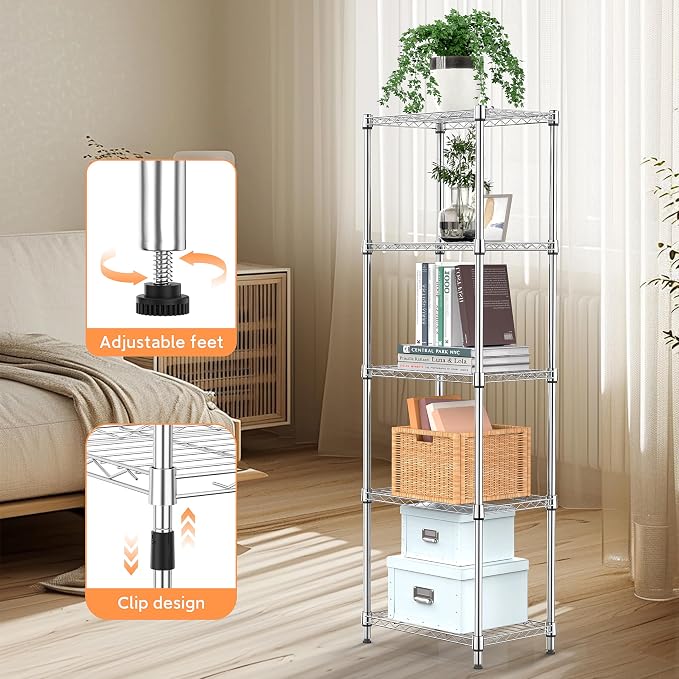 M MZG 5 Tiers Shelf Metal Storage Shelves Wire Rack Closet Organizers - Image 5