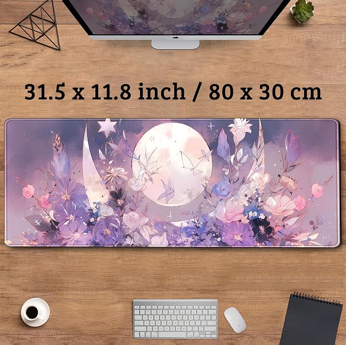 Cool Kawaii Pastel Purple Floral Desk Mat Mouse Pad Large Gaming Mousepad - Image 3