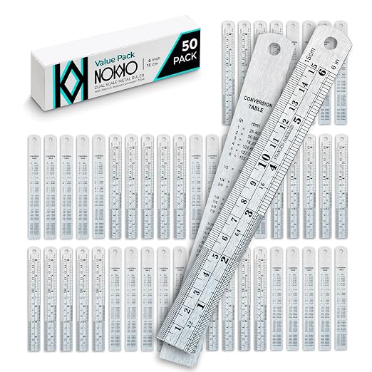 6 Inch Metal Ruler Bulk Set by NOKKO