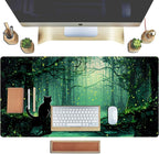 Kawaii Green Forest Desk Pad Mouse Pad Cute Black Cat Desk Mat, XXL Extended - Image 4