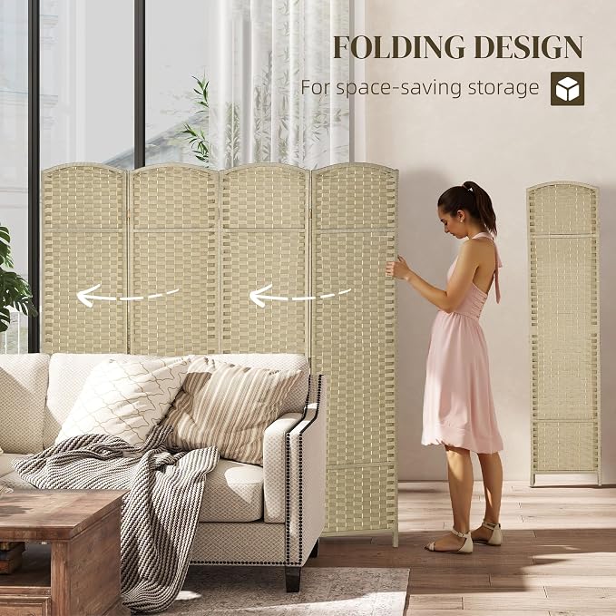 HOMCOM Room Divider, 4 Panel Folding Privacy Screen, 5.6' Tall Freestanding - Image 4