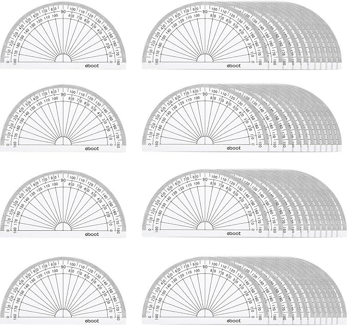 EBOOT 50 Pcs Math Protractors Plastic Protractor 180 Degrees, 4 Inches by eBoot