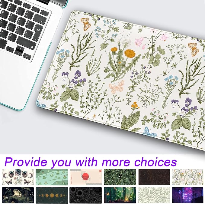 Cute Flowers Desk Mat Pressed Dried Floral Mouse Pad Neutral Beige Sage Green - Image 2