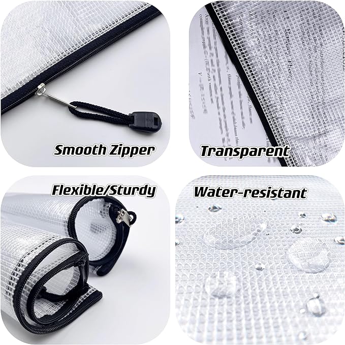 Oaimyy-11 x 14"-18 Pcs-Plastic Mesh Zipper Pouch Document Folders Bag Zip File - Image 4