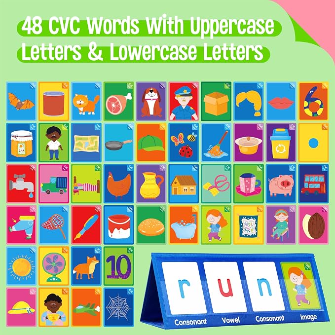 Word Building Desktop Pocket Chart, 48 CVC Words & 50 First Words, Double-Sided - Image 3