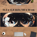 Cute Black White Cats Desk Mat Anime Cat Mouse Pad Kawaii Moon Desk Pad XL - Image 3