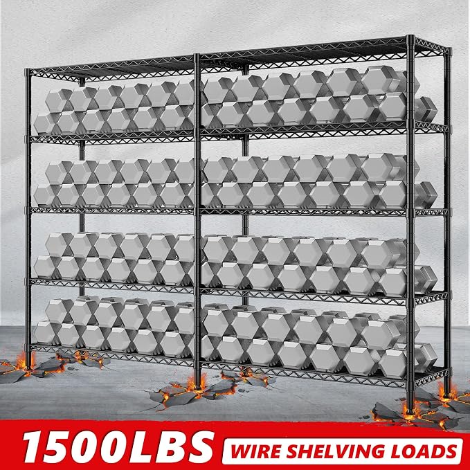 5 Tier Storage Shelves Metal Shelving Unit Load 1500LBS, Adjustable Wire - Image 8