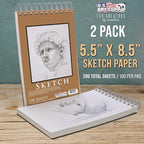 U.S. Art Supply 5.5"x8.5" Top Spiral Bound Sketch Book, 2 Pack, 100 Sheets Each - Image 2