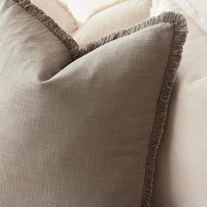 Foindtower Set of 2 Decorative Linen Fringe Lumbar Throw Pillow Covers Boho - Image 5