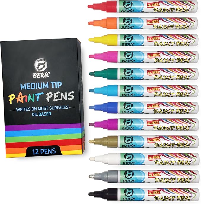 Premium Paint Pens by Beric 12 pack, Oil-based Paint Marker, Medium Point by Beric