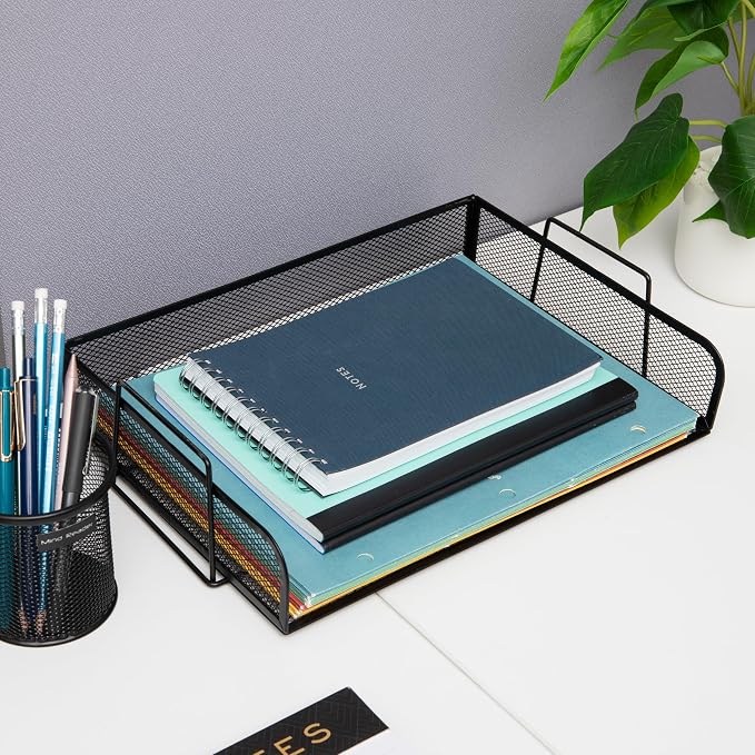 Mind Reader Stackable Paper Tray, Desktop Organizer, File Storage, Metal Mesh - Image 5