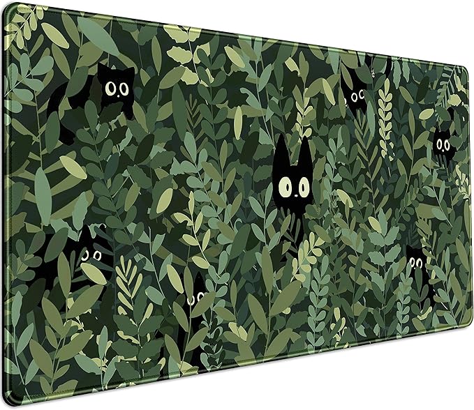 Cute Anime Cats Desk Mat Green Leaves Kawaii Mousepad XXL Extended Large Gaming by DCJJM