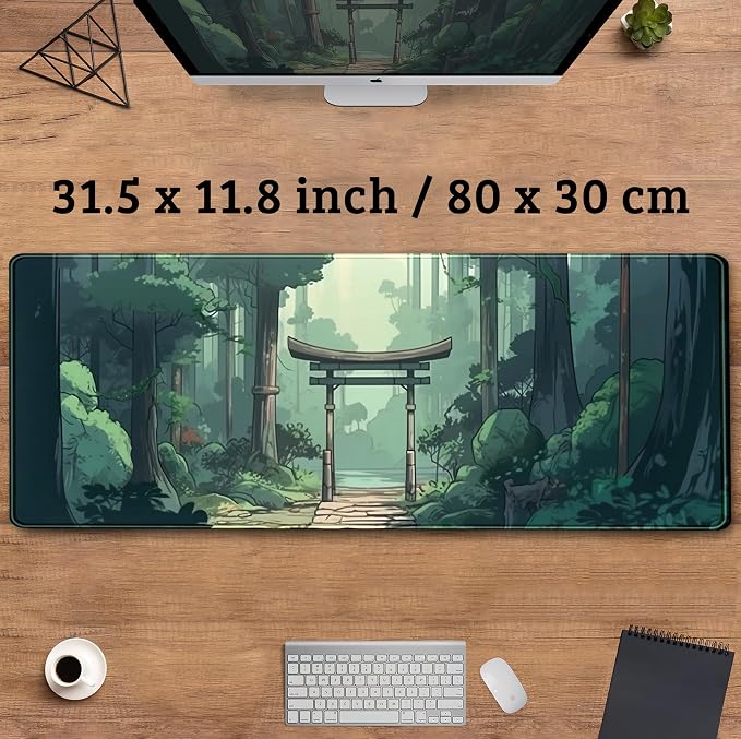 Japanese Green Forest Gaming Mouse Pad Anime Tree Woodland Desk Mat XL Large - Image 3