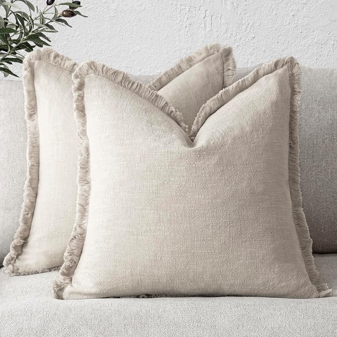 Foindtower Set of 2 Decorative Linen Fringe Throw Pillow Covers Cozy Farmhouse by Foindtower