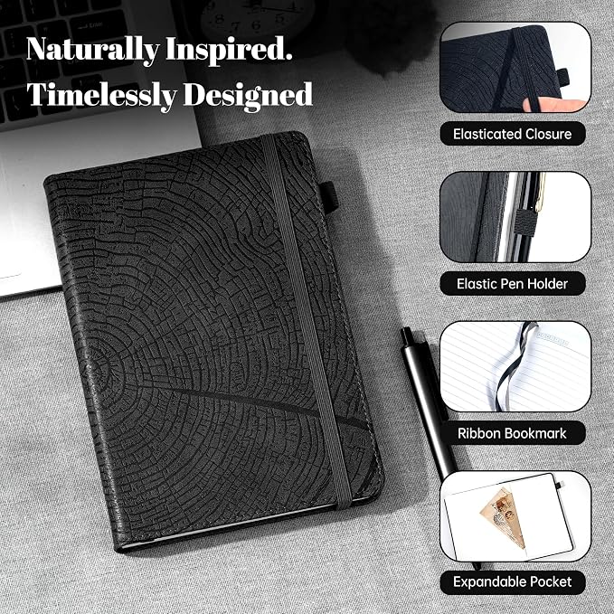 CAGIE Lined Journal for Men Women, Tree Growth Ring Leather Bound Journal - Image 2