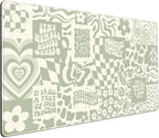 Boho Aesthetic Desk Mat Beige Retro Hippie Boho XXL Large Extended Gaming Green by DCJJM