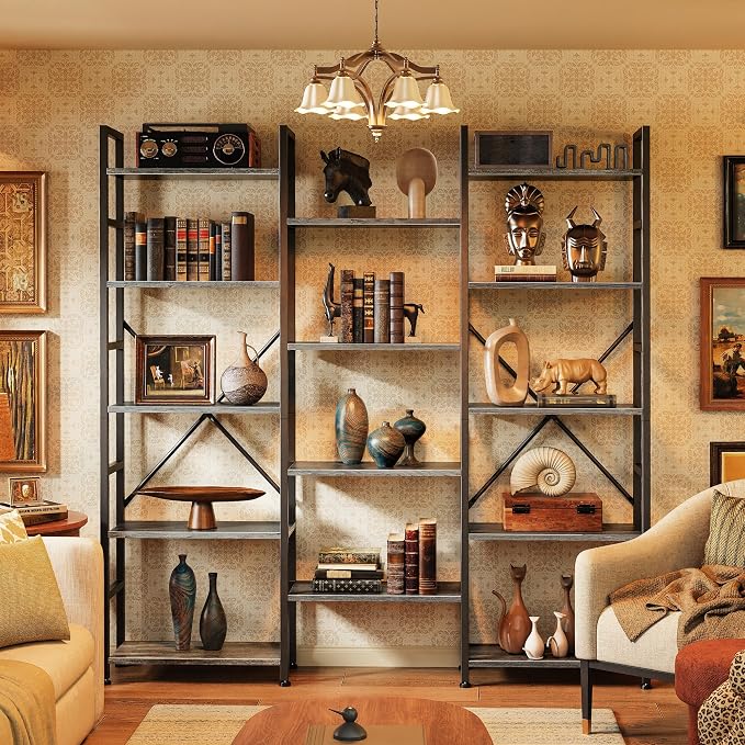 SUPERJARE Triple 5 Tier Bookshelf, Bookcase - Image 8