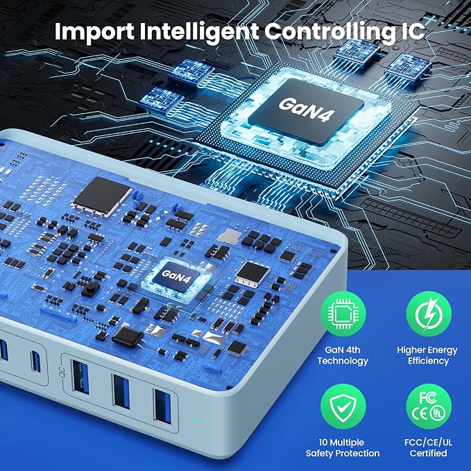 USB C Charger 300W USB C Charger Block, 8-Ports GaN IV Fast Charging Station Hub - Image 4