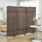 HOMCOM 6 Panel Room Divider, Hand-Woven Freestanding Wall Partition - Image 2